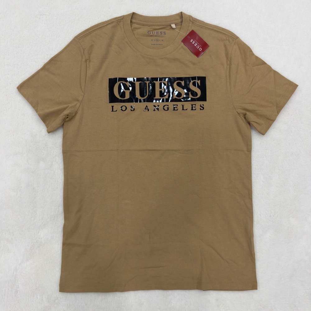 Guess Los Angeles Mens Tan Khaki Logo Graphic T-Shirt Medium X1RI46 KAK9D